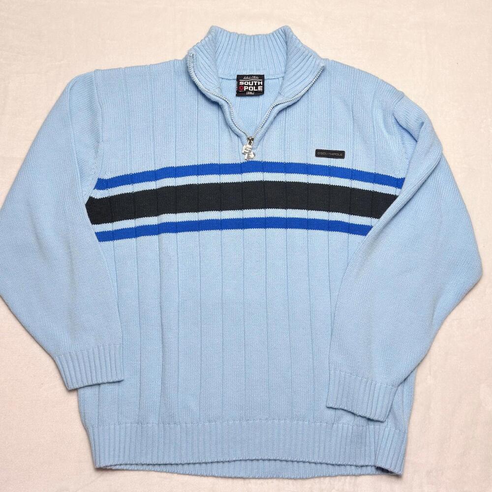 MINT VTG Southpole Y2K 1/4 Zip Sweater Men's Fits Boxy L/XL Baby Blue Strip
